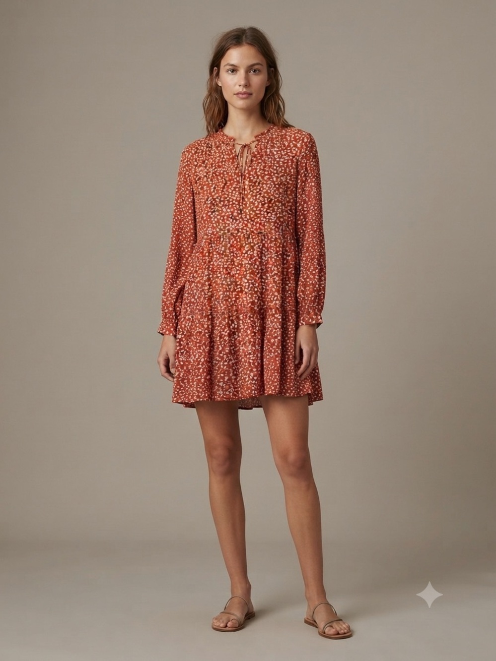 RAILS Rust Orange Floral Tiered Mini Dress XXS